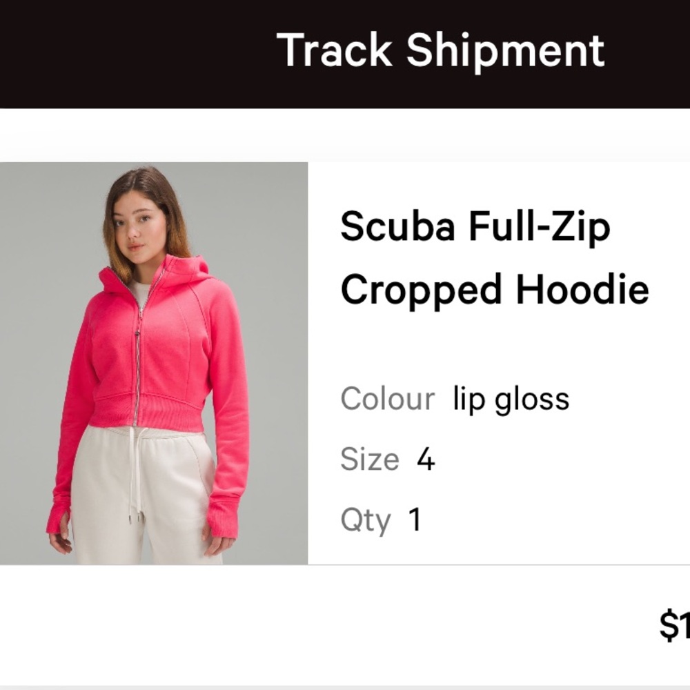 Lululemon Scuba full zip cropped hoodie in “lip gloss” size 4.